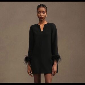 Chic Black Feather Cuff Long Sleeve Dress